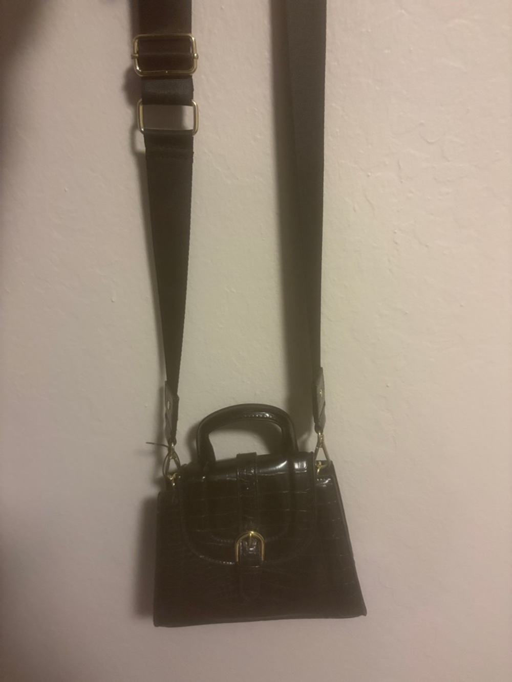Madden Girl Black Croc-Embossed Top-Handle Crossbody Bag